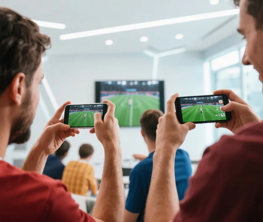 球迷通过手机关注赛事
